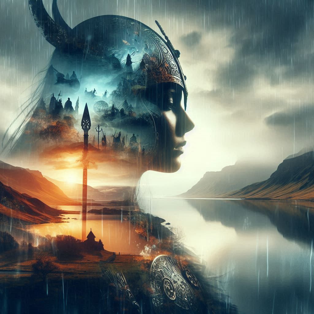 double exposure beautiful fantasy DALL-E 3 portrait landscape..