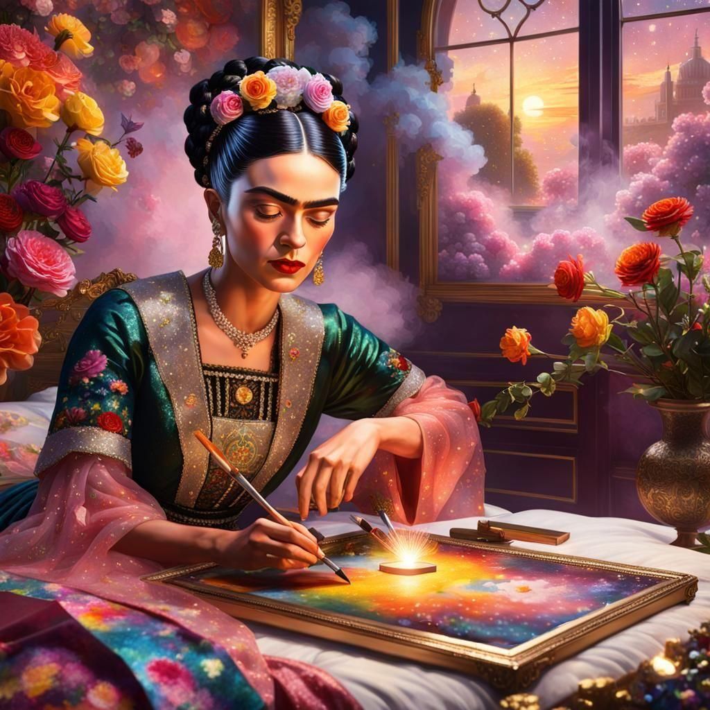 Frida Kahlo painting on her bed  by @Asmodina_Devruhadabra
