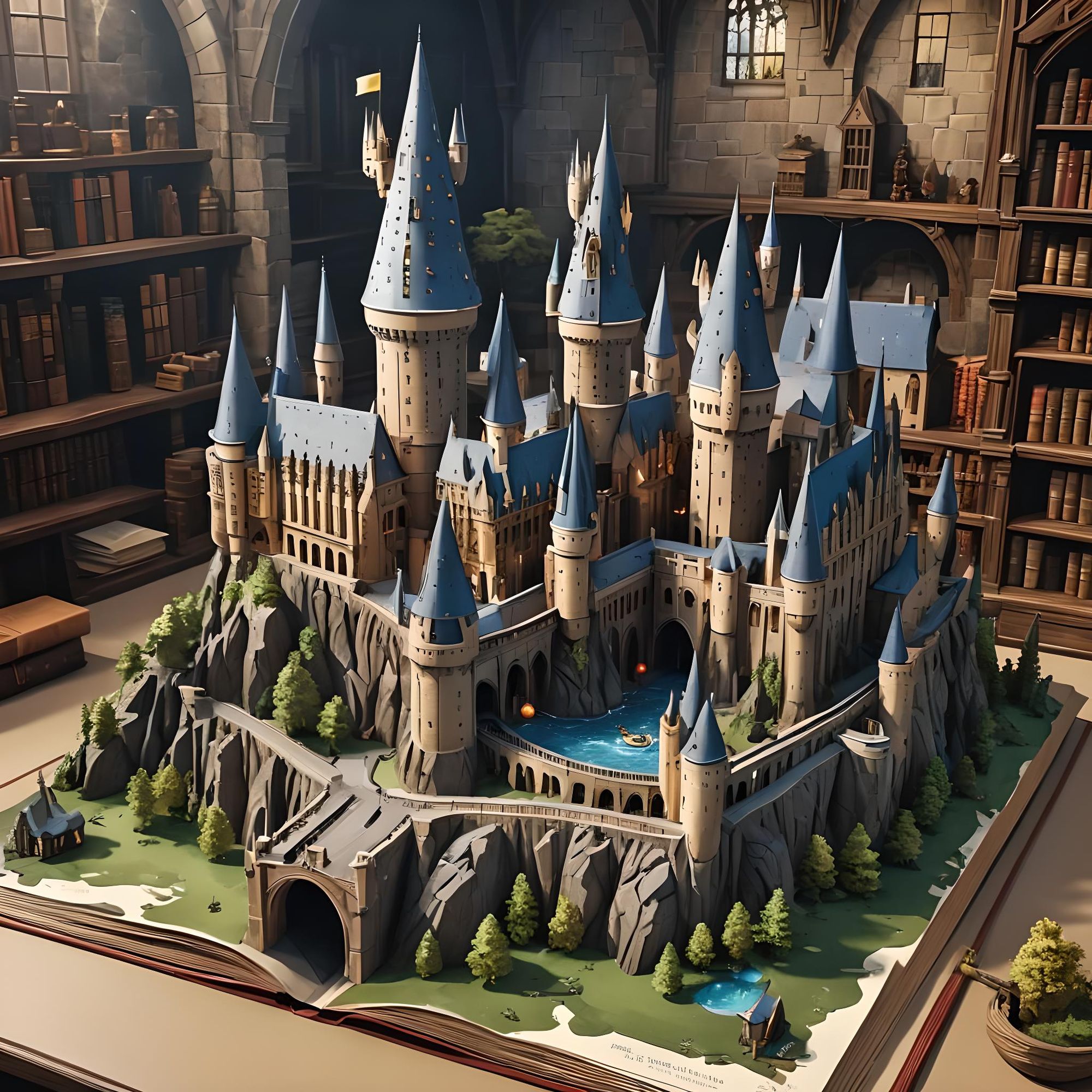 Hogwarts castle in a magical pop-up book