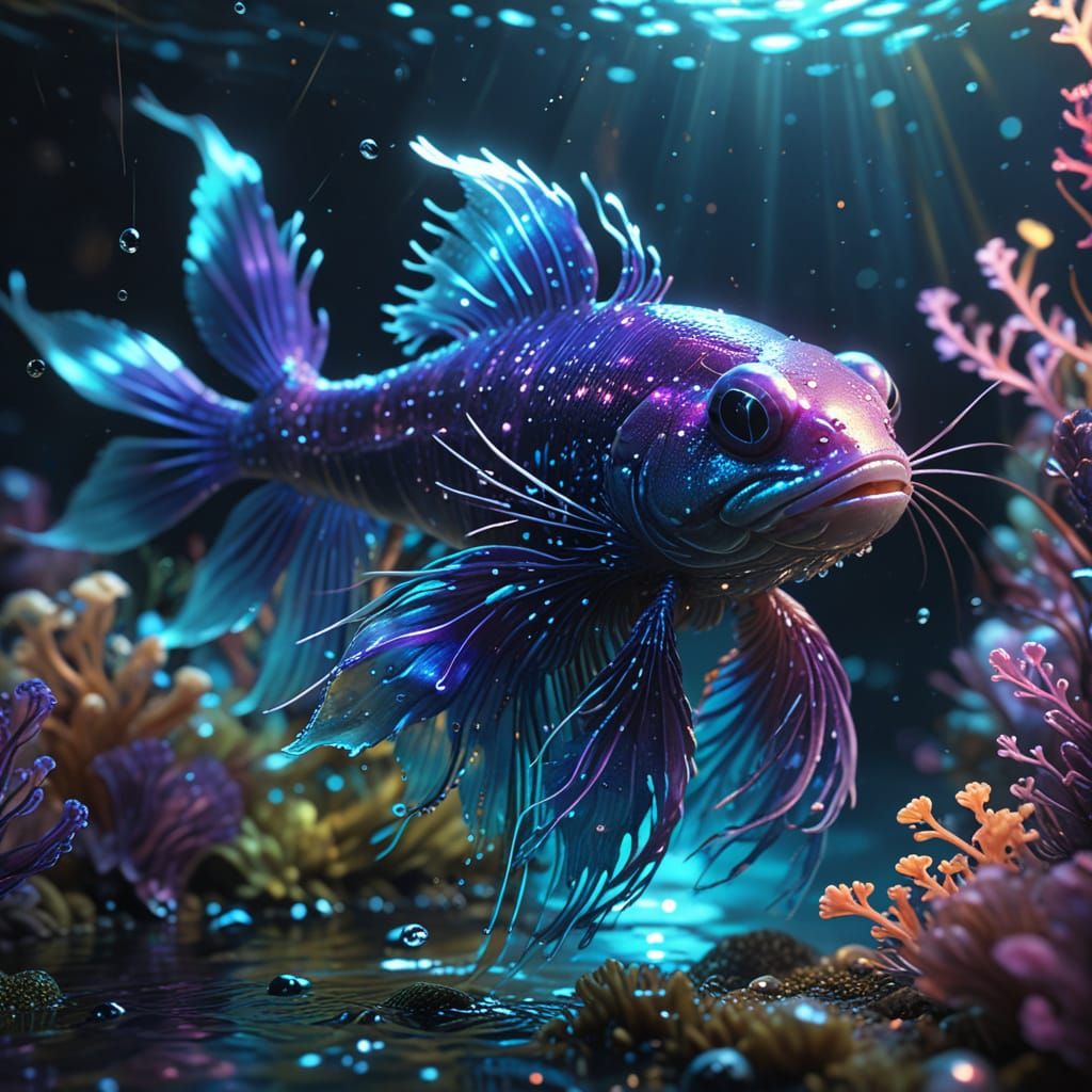 Ethereal Axolotl in Vibrant Underwater Realm
