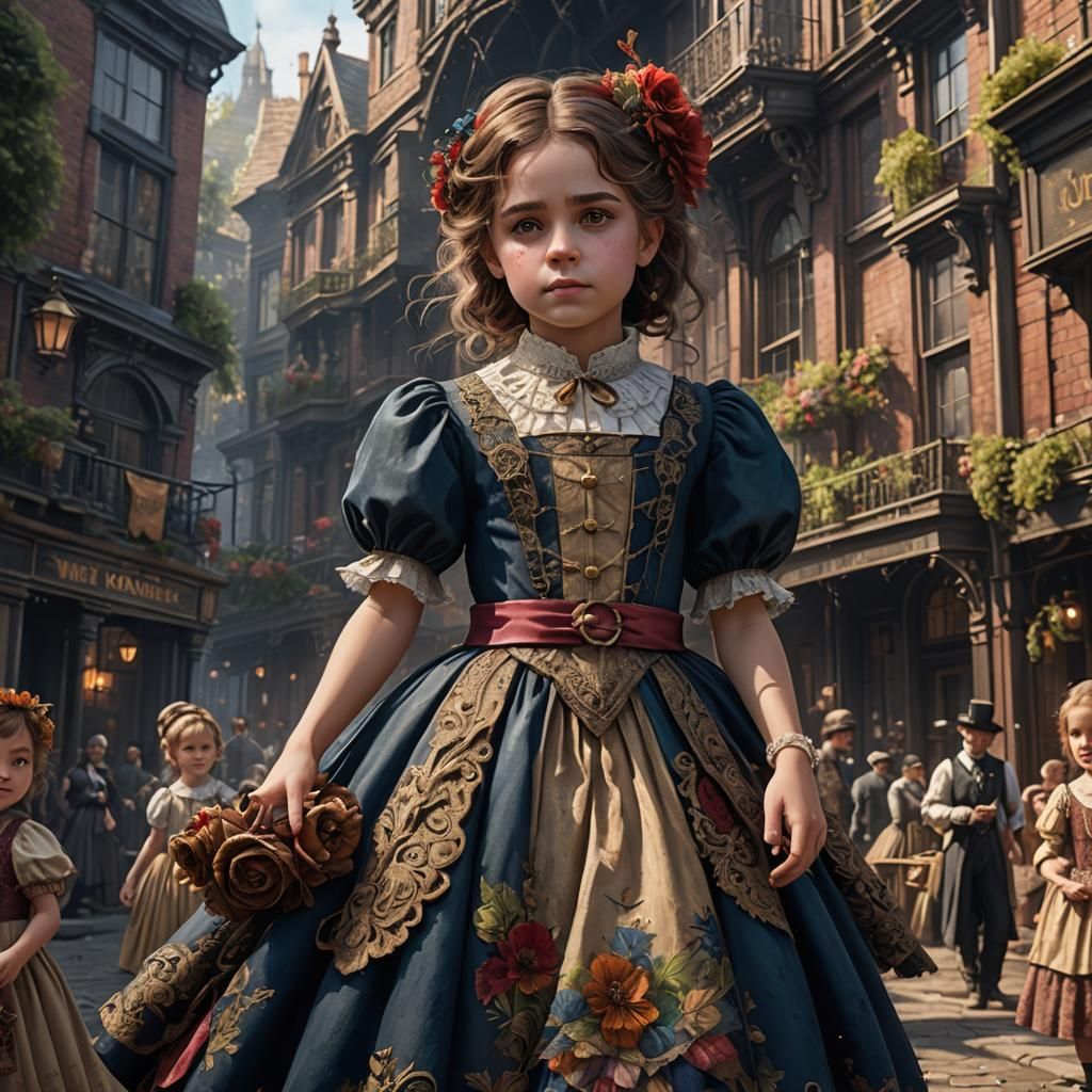 A Victorian little girl with a pride deigned dress