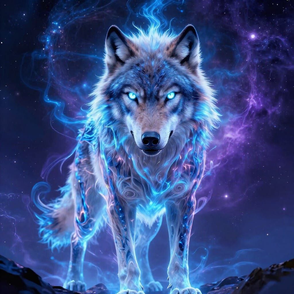 Spectral Wolf Fused With Alien Monster in Nebula