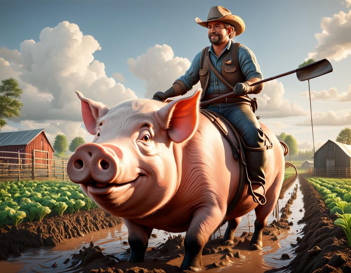 Inspecting the crops with porky  by @Cirzahc