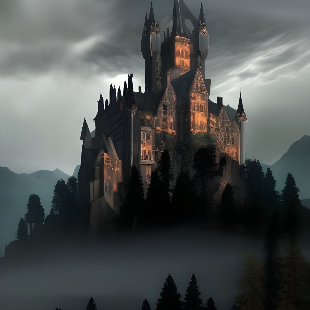 castle in the coniferous mountains
