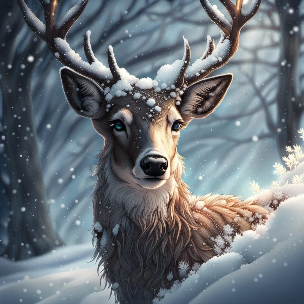 Deer Playing in the Snow  by @BrideOfMorpheus