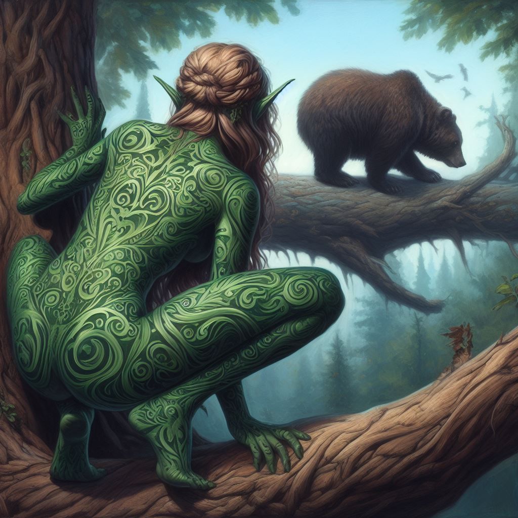 Wood Elf Stalking a Tree Bear