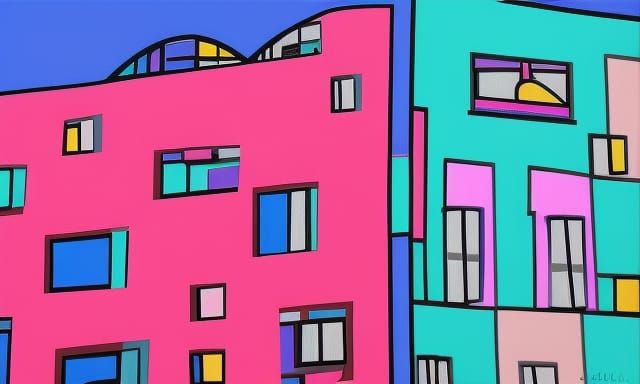 Colourful comic abstract buildings. Pink and blue. professio...