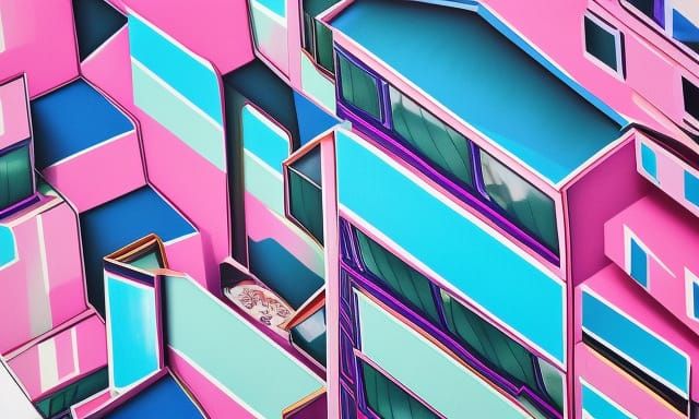 Colourful comic abstract buildings. Pink and blue. professio...