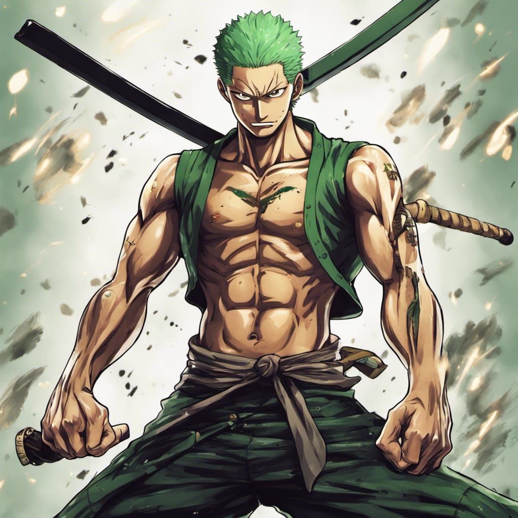 Zoro from one piece standing in fighting stance by artist 