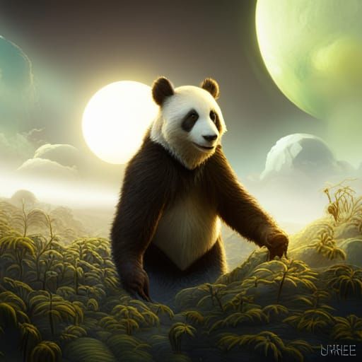 Uma criança híbrida misturada com  panda 