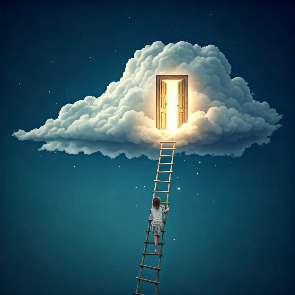 At twilight,  Place where dreams begin - fluffy white cloud floating in a deep blue sky. ...  by @Murray