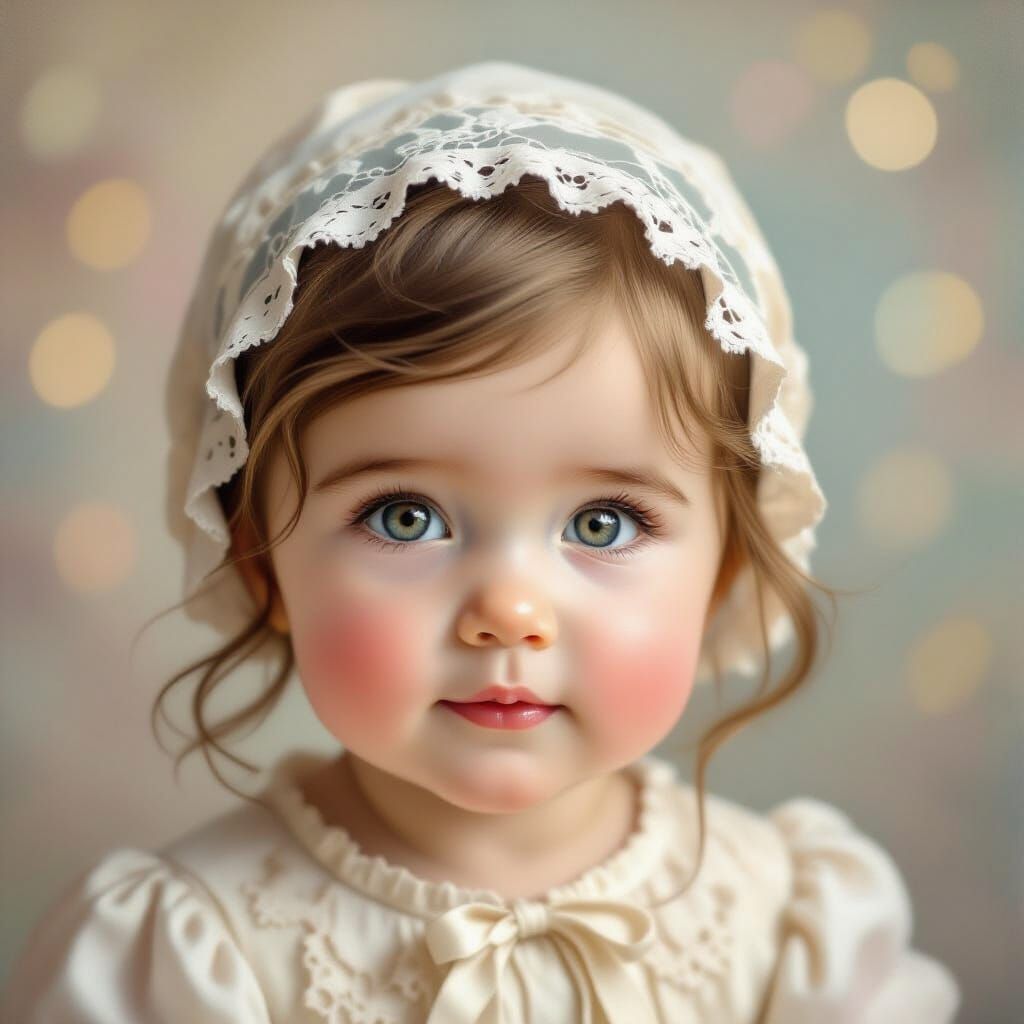Baby Girl Portrait in Classical Oil Painting Style
