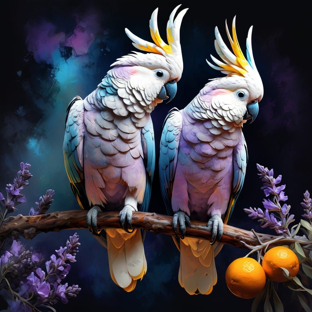 Two Cockatoos sitting on a branch