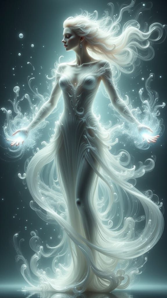 Tornado elemental. An swirling air elemental with feminine-airy-silhouette. Powerful gusts of wind whip forth from the Air elemental's hands...