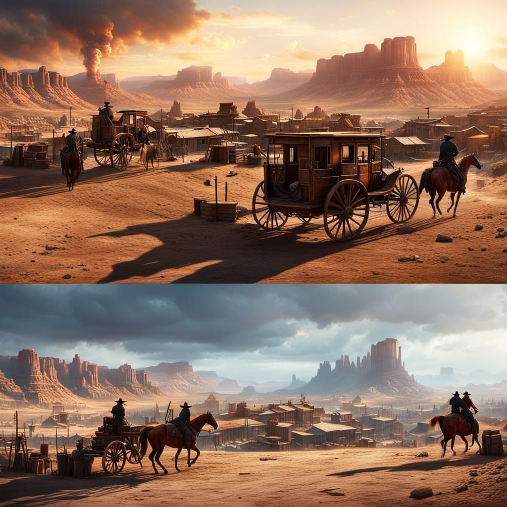 Duel wild west gunslingers, sunrise, wild west cowboys, wild...