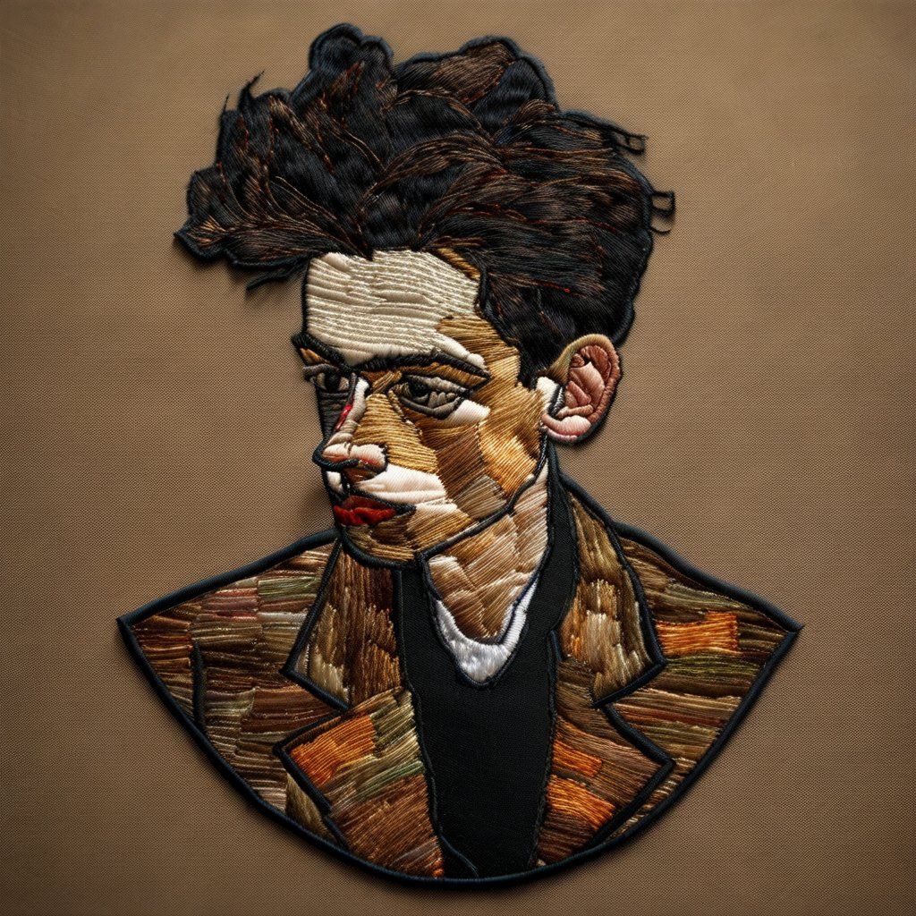 Portrait, embroidered.