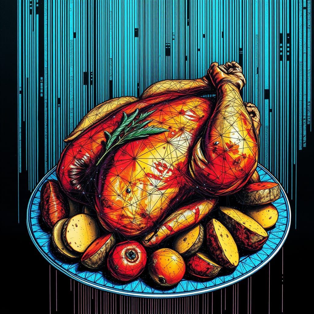 Matrix representation of a roasted chicken with vector potatoes