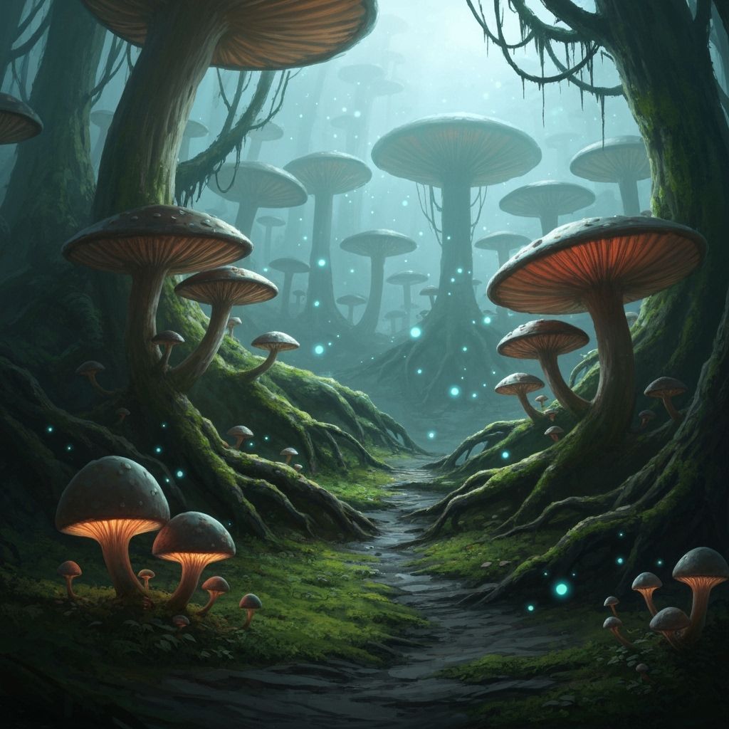 Ethereal Mushroom Forest Under Moonlight