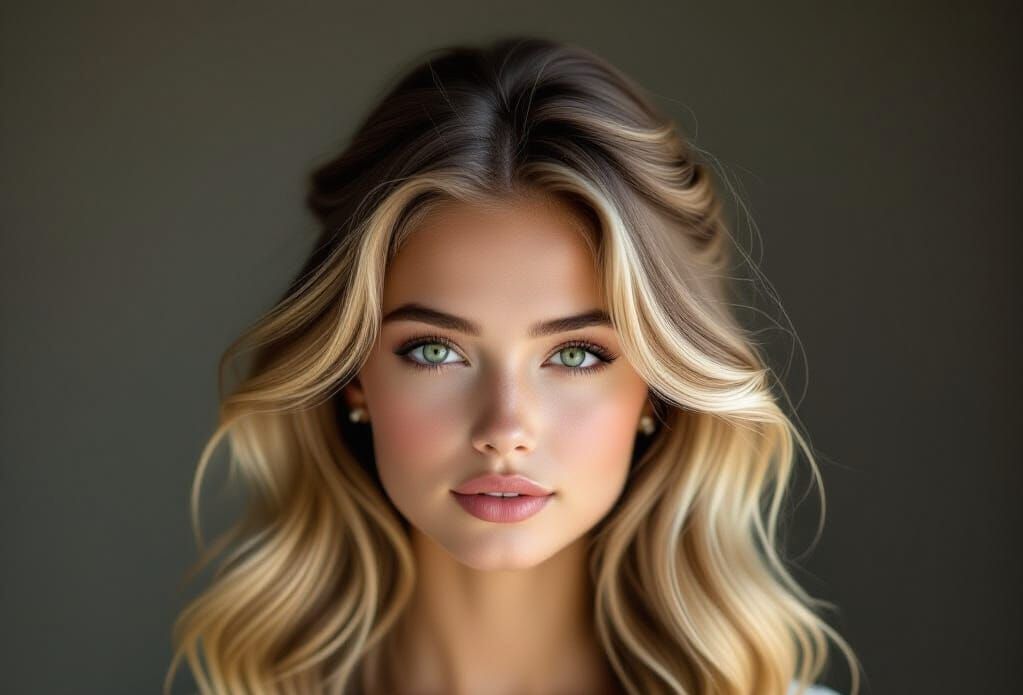 Freckled Blonde Girl with Long Hair, Hyperrealistic Portrait