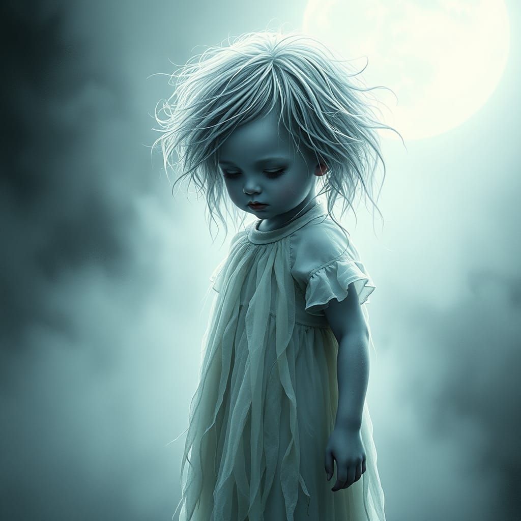 Ghost Portrait of a ghostly spectral todler standing , gothi...