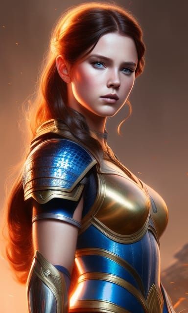 Warrior girl with wavy brown hair 35