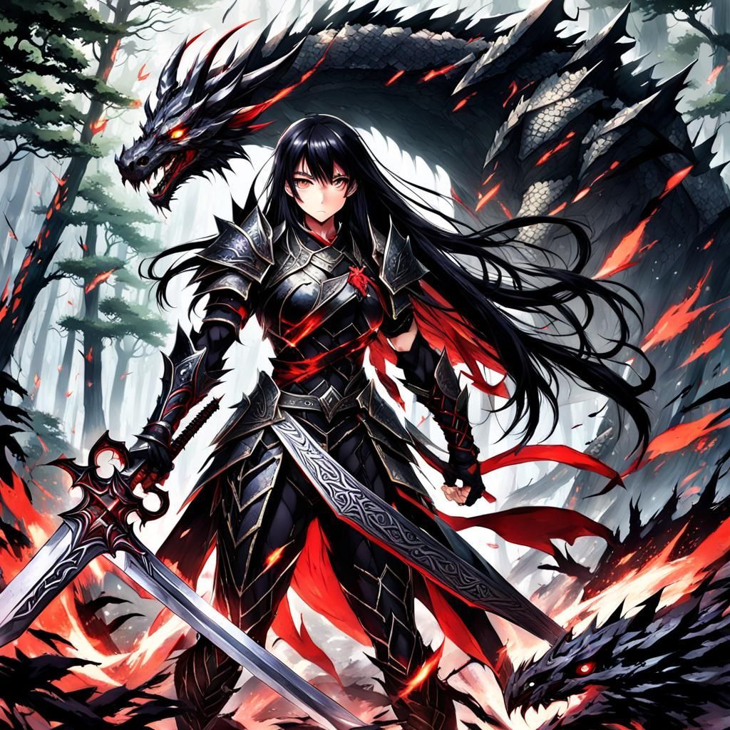 A muscle dragon  girl with full body armor 😊