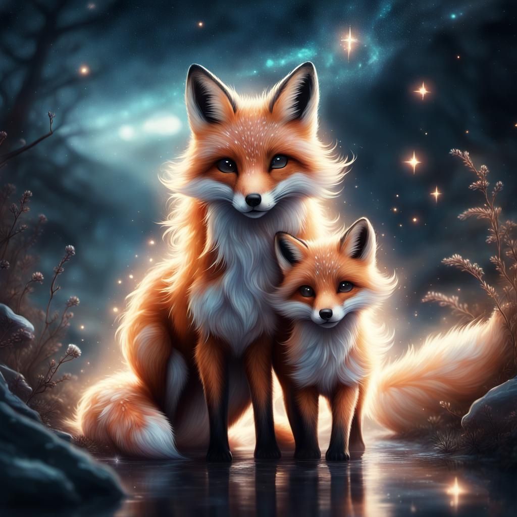 Mother and cub - Foxes  by @BL0550M