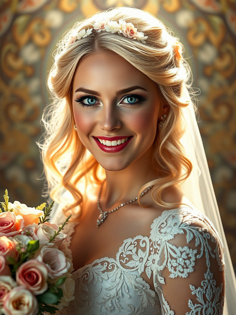 Radiant Bride Portrait in Art Nouveau Style