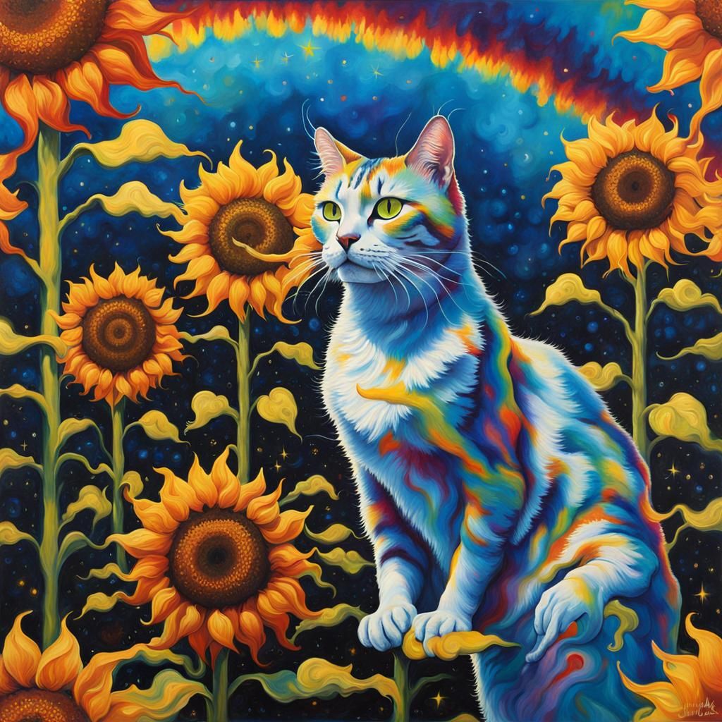 Starry Electric Lighting Cat Tie Dye Sunflowers Rainbow surrealism ...