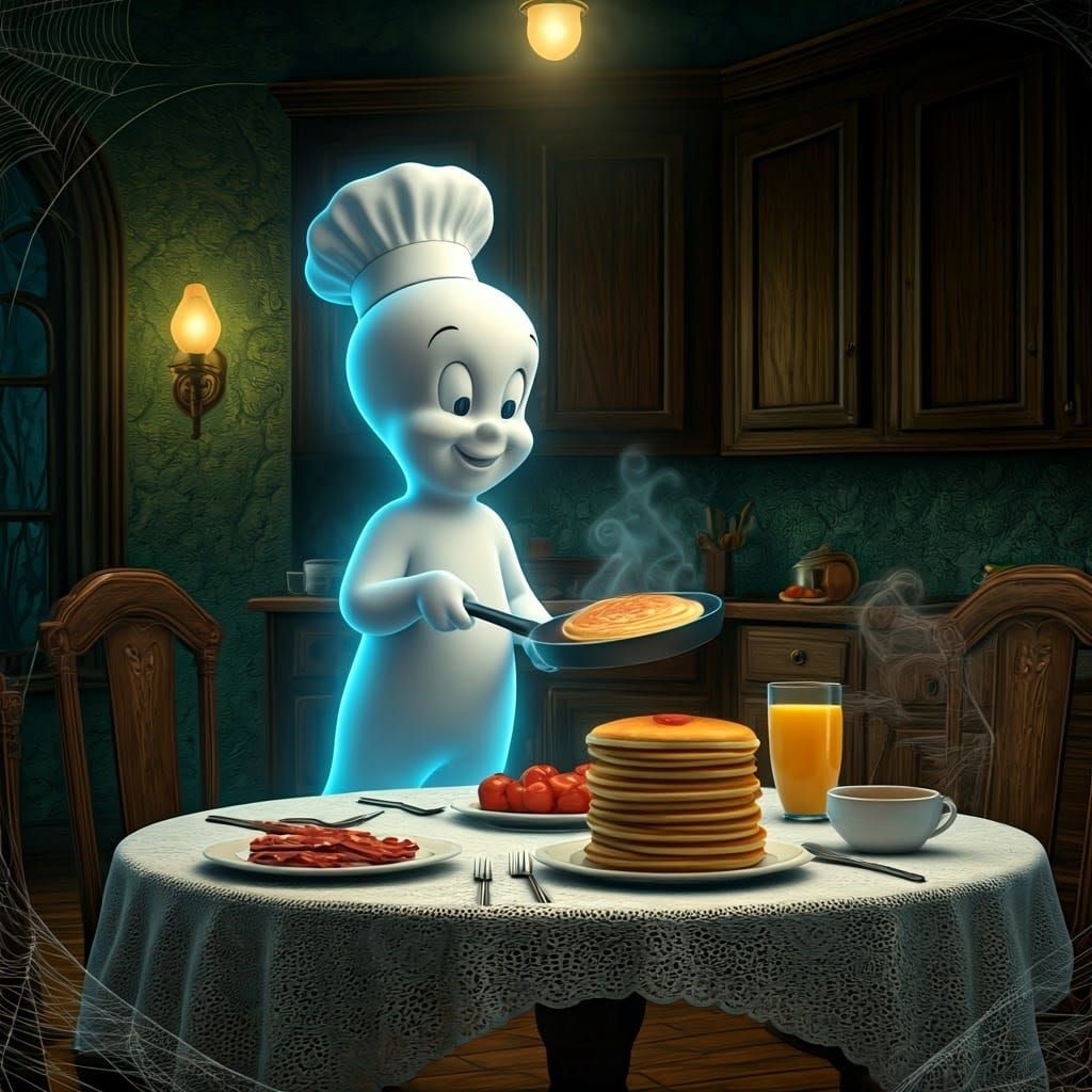 Casper makes breakfast for the house's new guests  by @thelittlestgiant