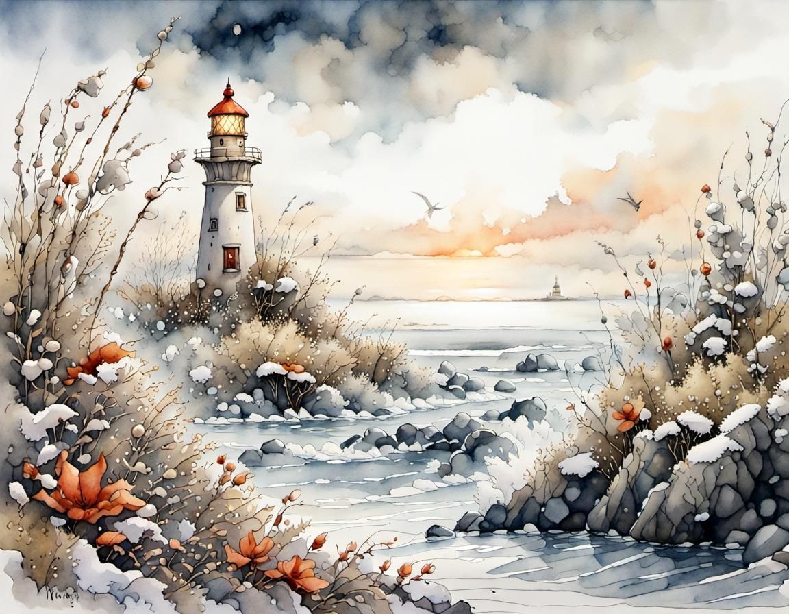 Winter Lighthouse  by @CrystalAiRT