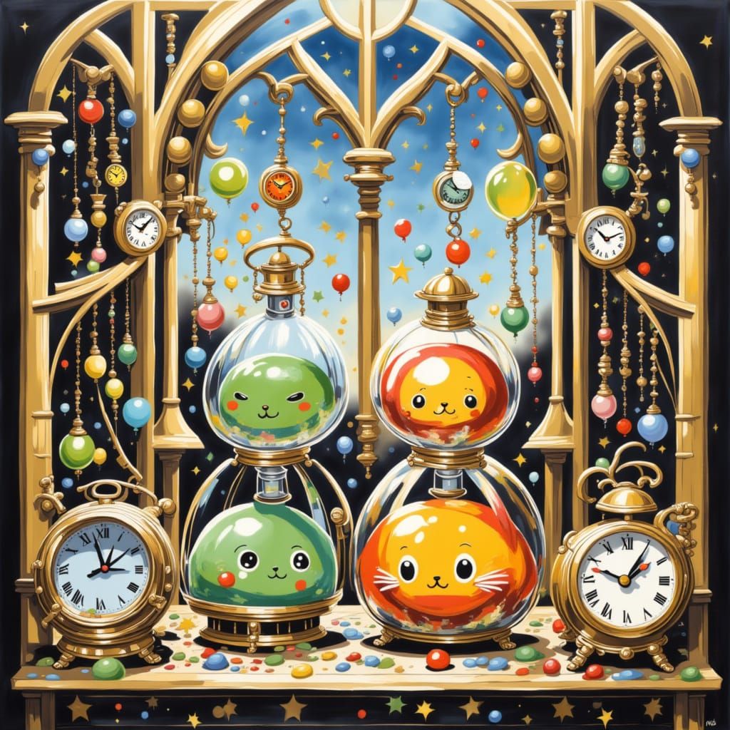 <lora:BOUNCY BALLOONACY:1.0> Potion bottles