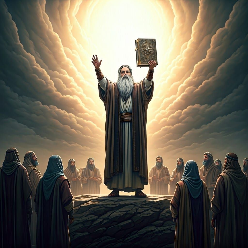 Moses Reveals the Torah to the Israelites in Ancient Hebrew....