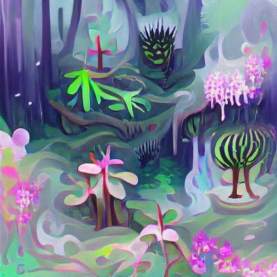 Fantasy forest and moist plants