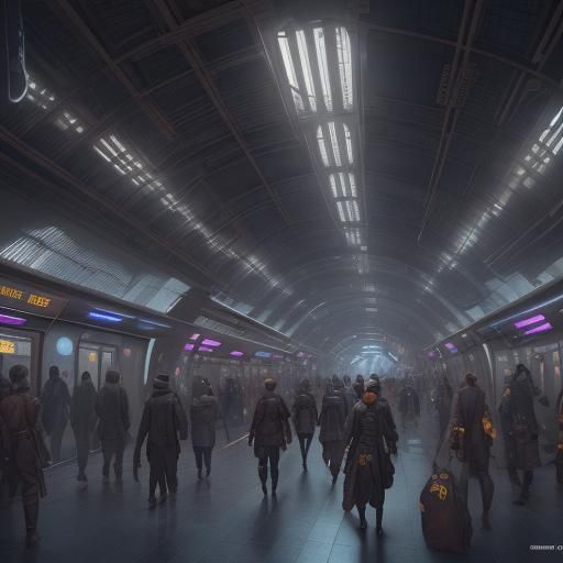 underground modern station stuffed with people - AI Generated Artwork ...