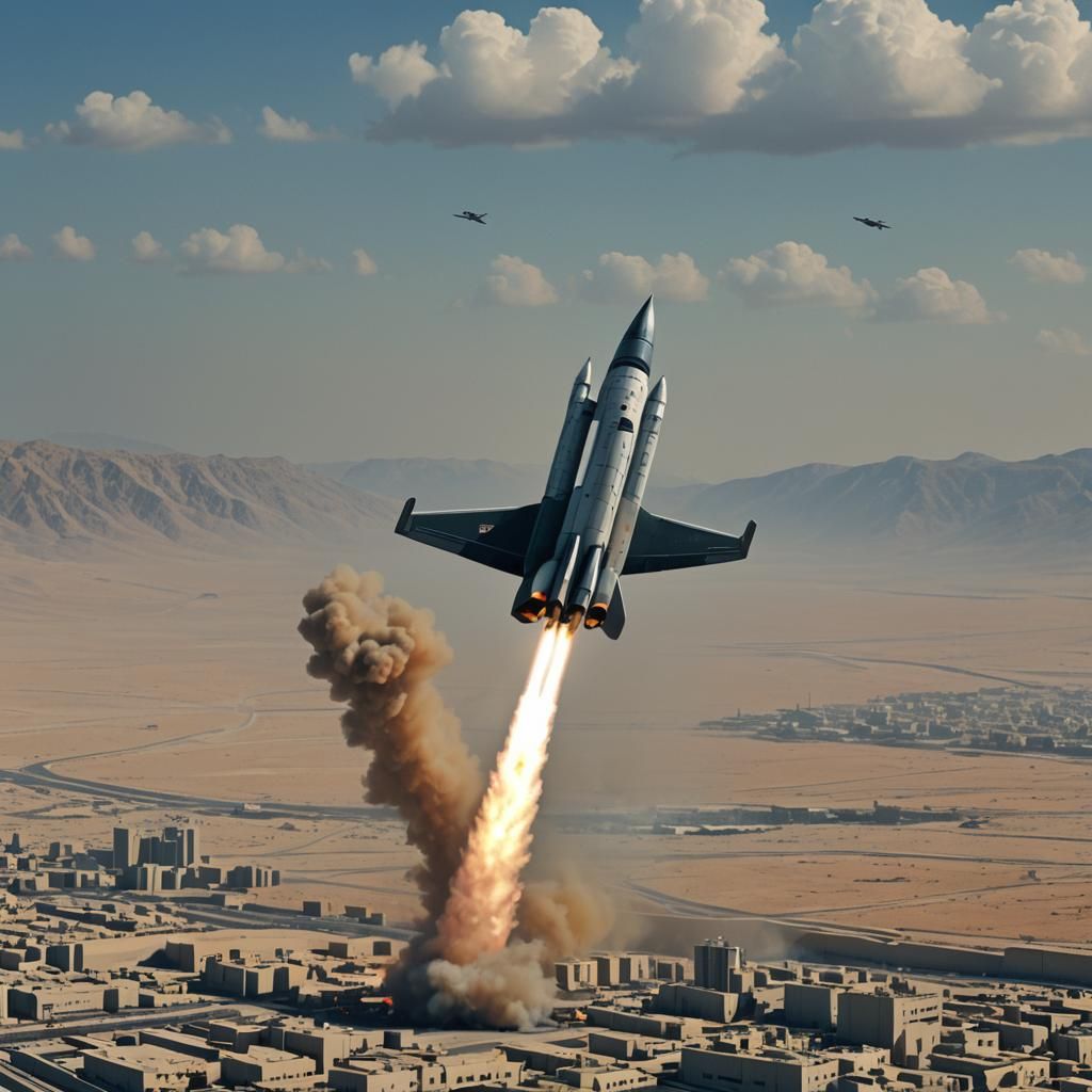 Iranian Missile Over Ben Gurion Airport in Tech-Noir Style