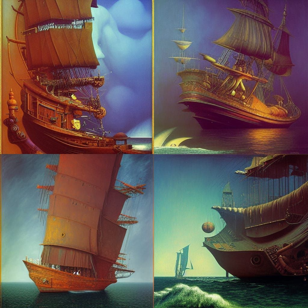 A hyper realistic life like portrait of a pirate ship in spa...