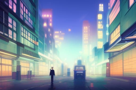 lo-fi cityscape at night Anime Key Visual, by Makoto Shinkai, Deep ...