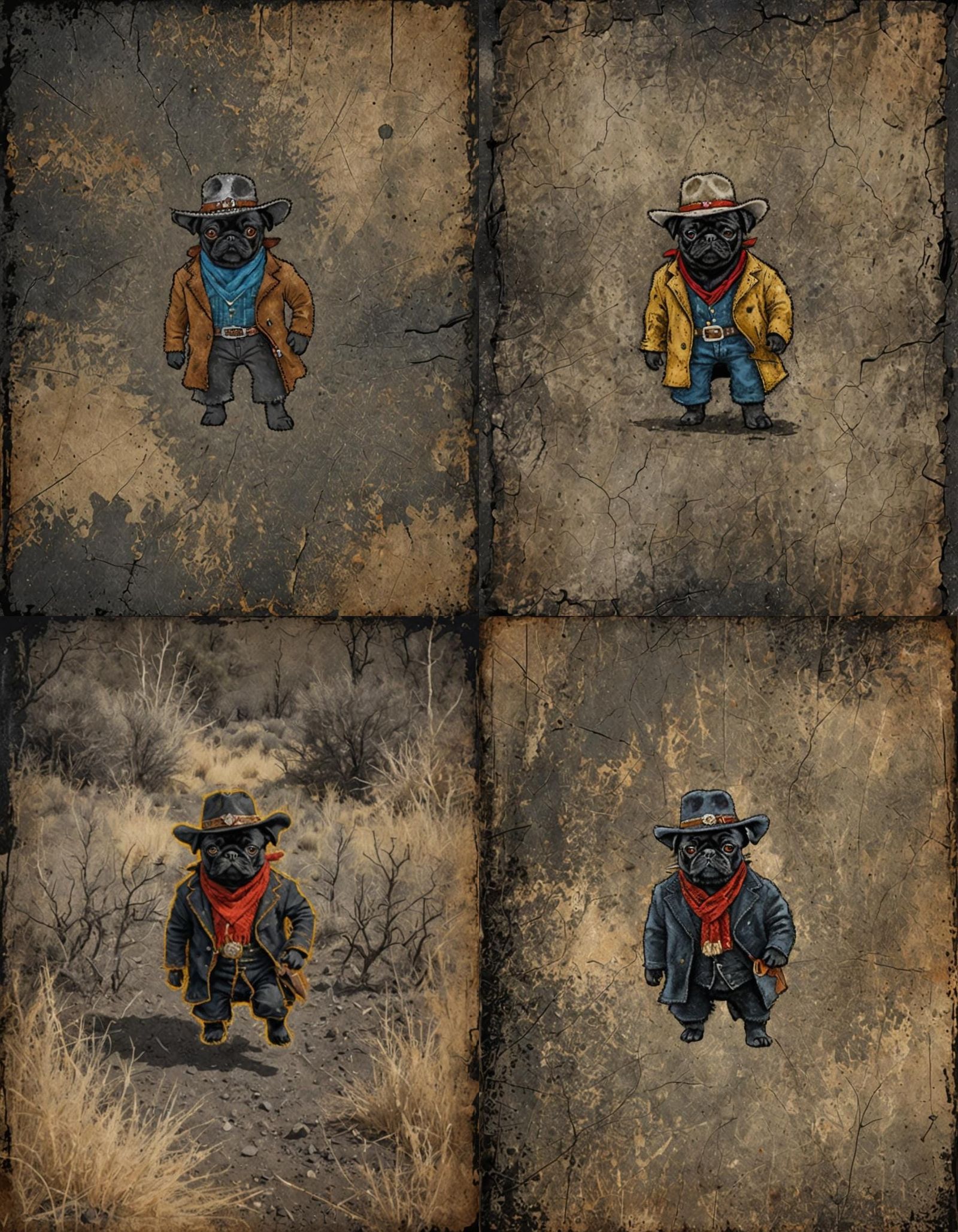 rugged black pug in the wild west