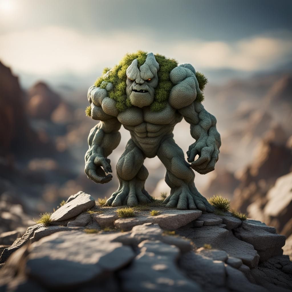 An earth elemental in a rocky plain
