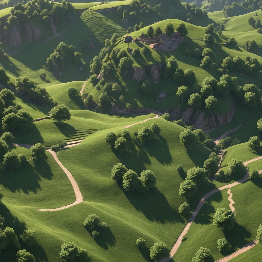 i see beautiful green hills and a  sunshine, the light of wh...