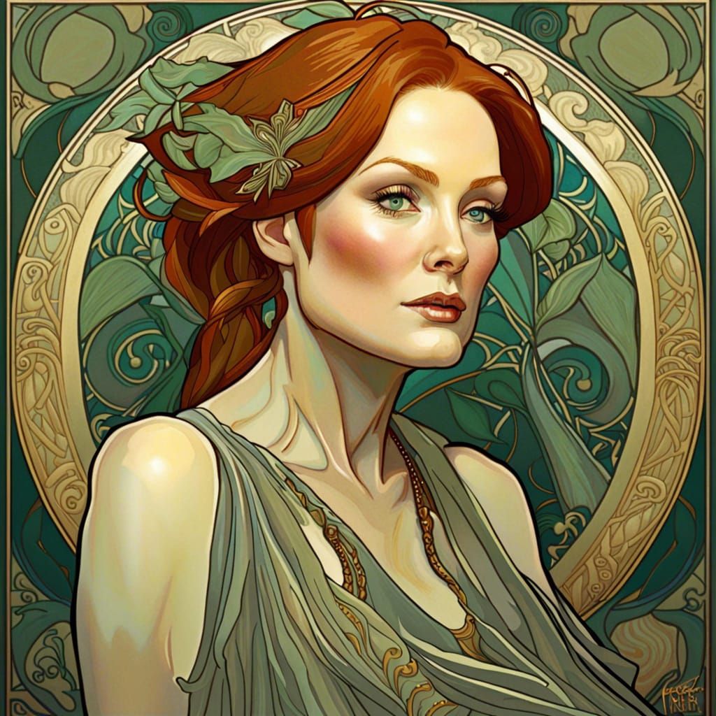 Julianne Moore in the style of Alphonse Mucha - AI Generated Artwork ...