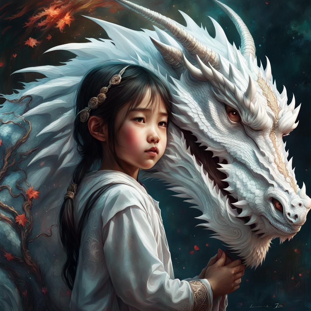 A girl with her white dragon