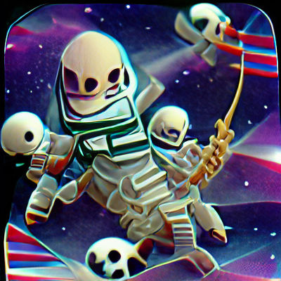Scary skeleton astronaut in space geometric