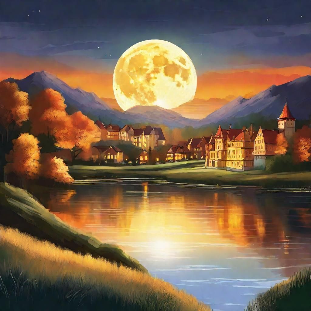 digital art, close view of a huge full beautiful Moon, wide ...