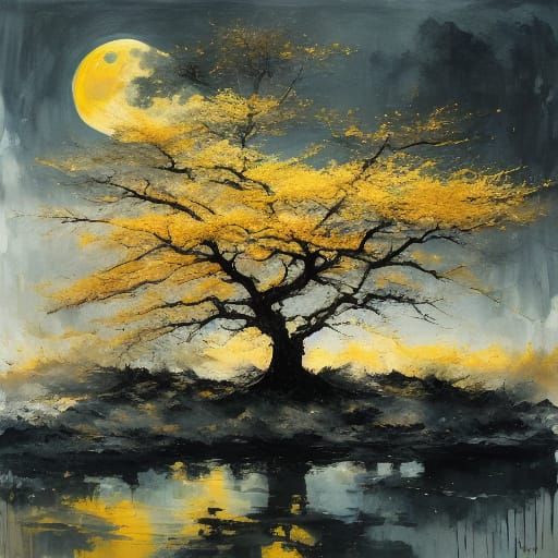 Japanese Chess Under Cherry Blossoms in Sumi-e Style