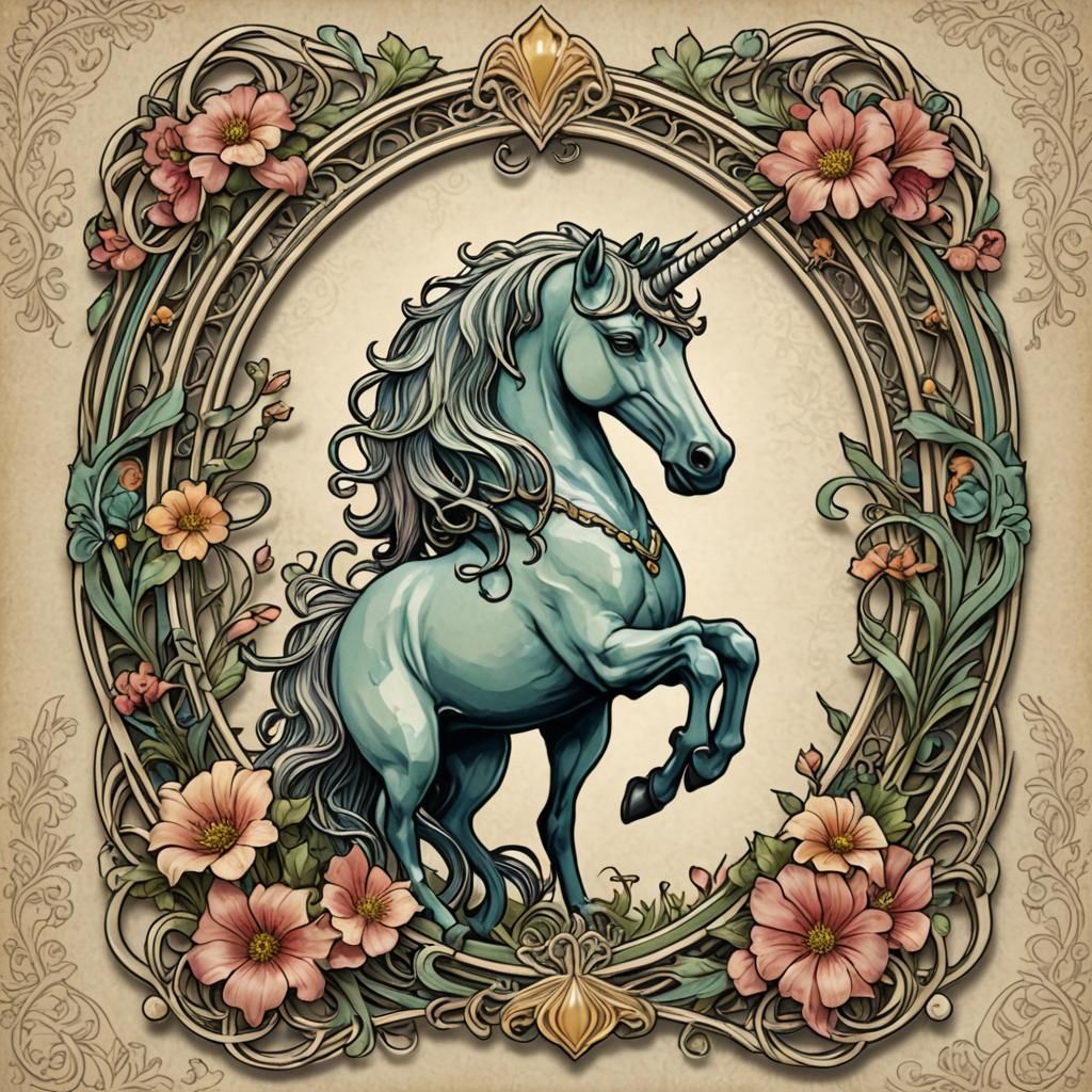 Art nouveau frame unicorn