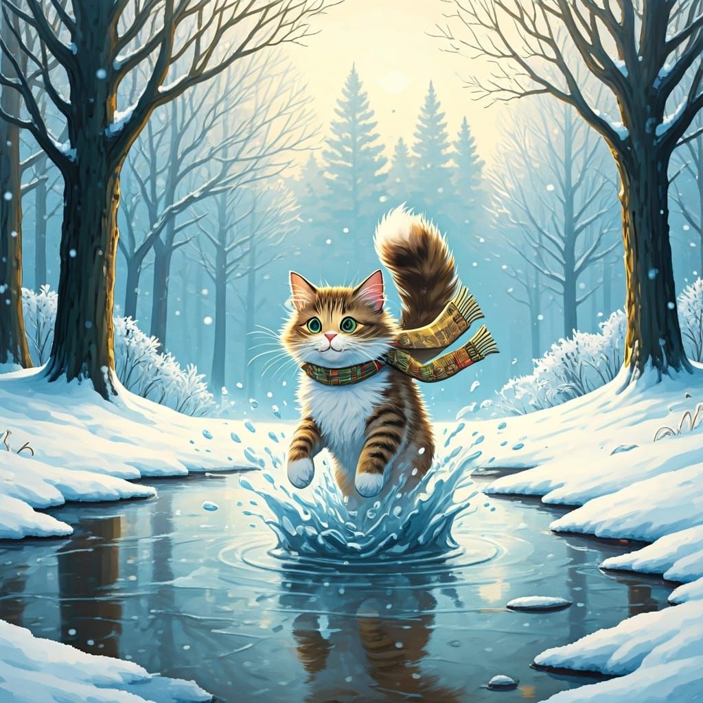 Whimsical Cat in Winter Wonderland