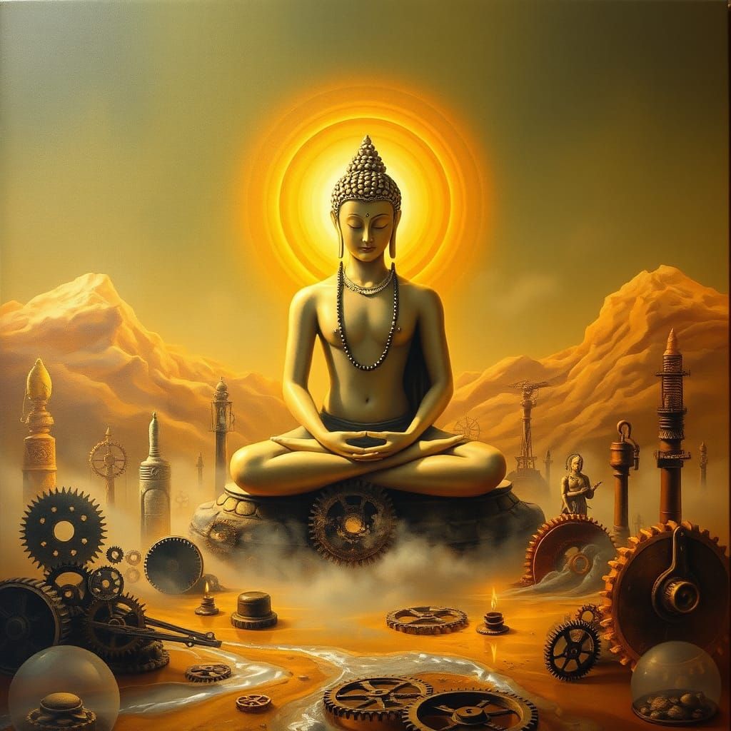 Bodhisattva in Steampunk Dreamscape, Surreal Art