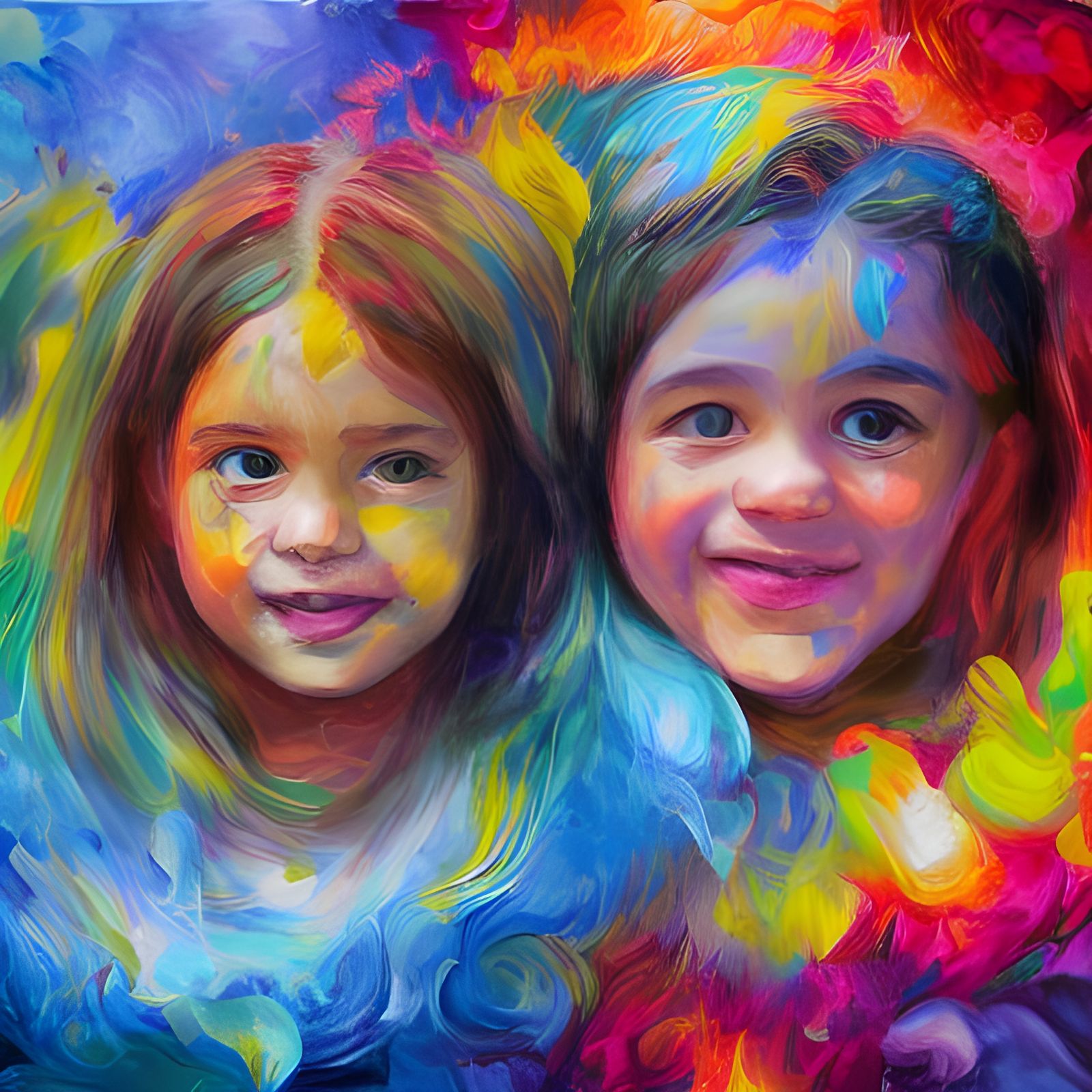 Portrait of children. hyperdetailed contrasting colors detai...